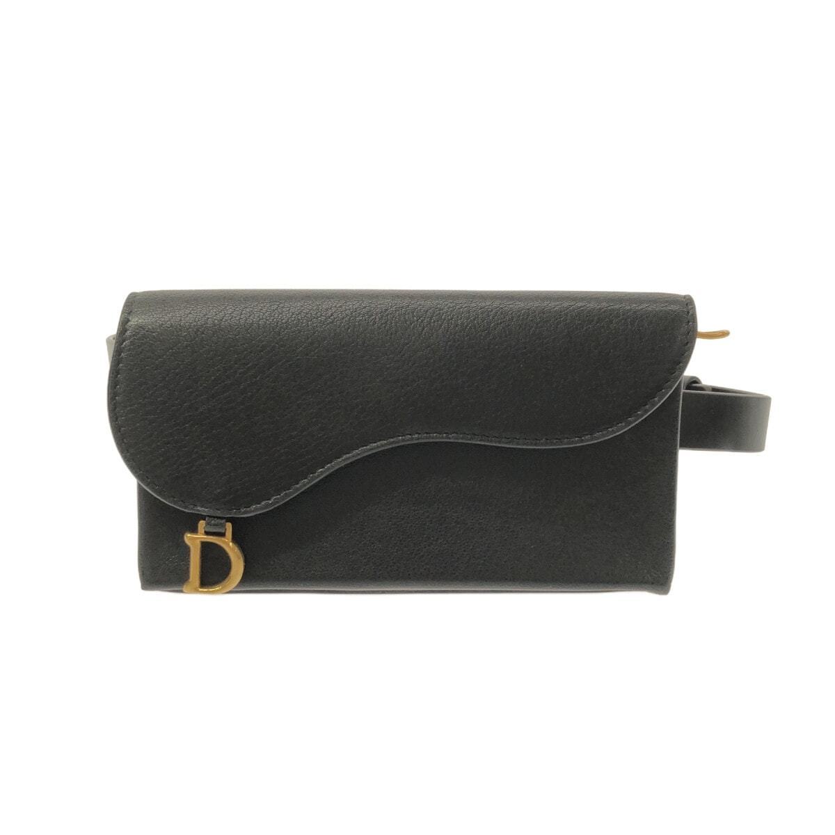 Dior Saddle Pouch Belt Waist Pouch Black Leather